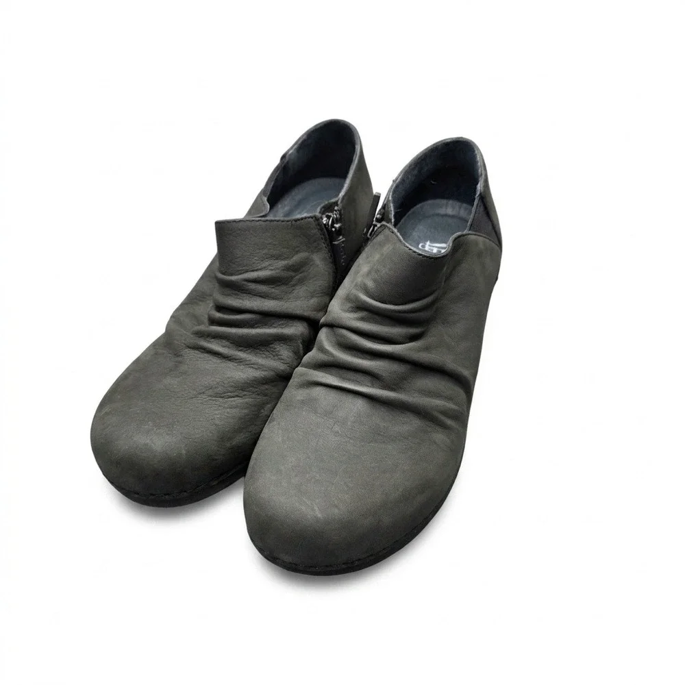 Dansko Sheena Stone Nubuck Ruched Wedge Ankle Booties Size 38 (US Women's 7.5-8)